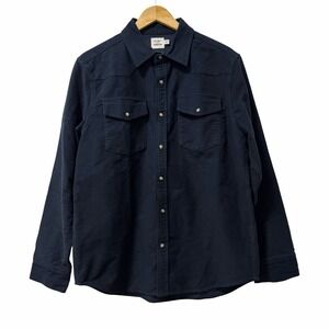 Huckberry Flint & Tinder Pearl Snap Corduroy Western Shirt Mens Size M Navy Blue